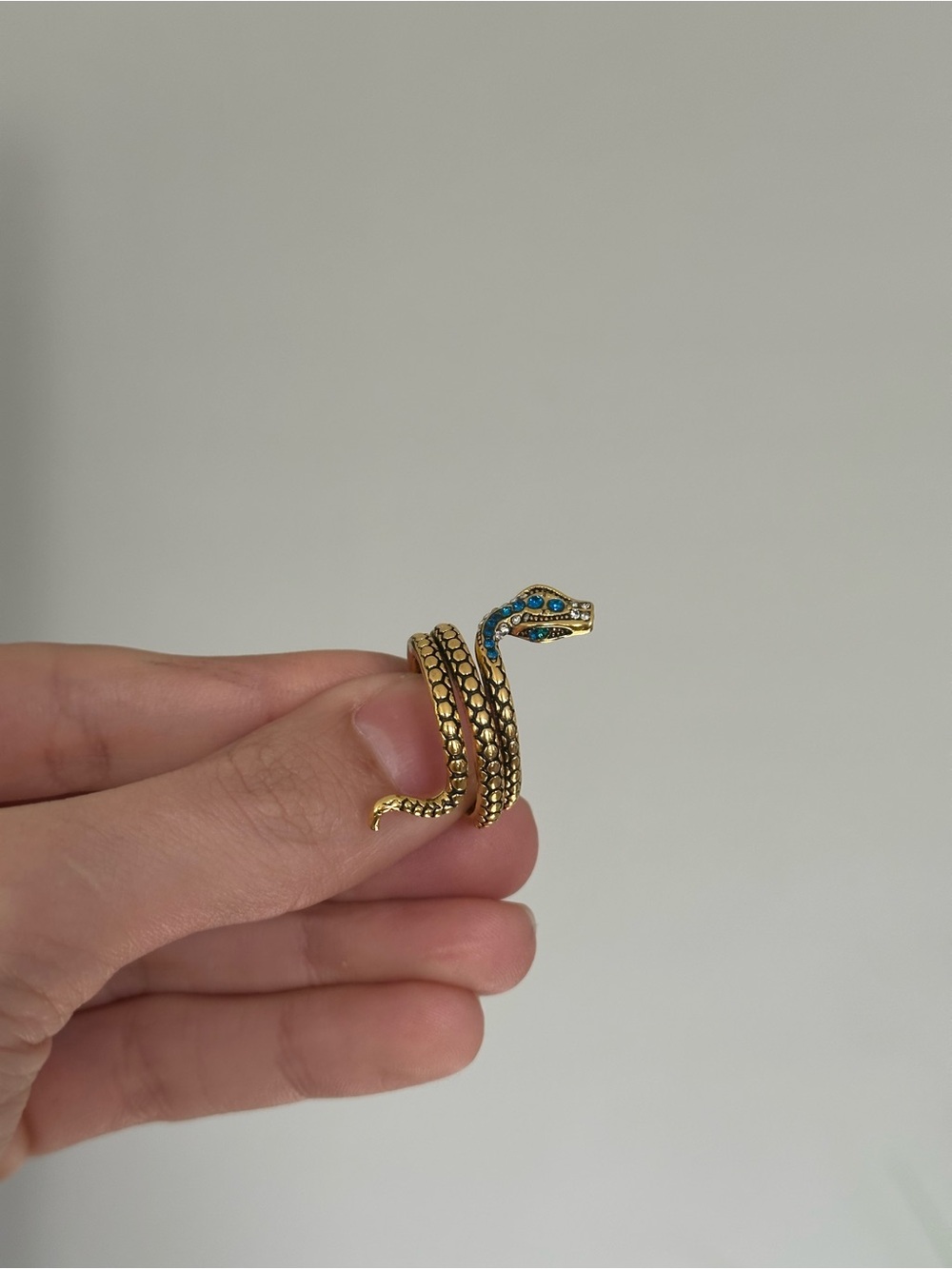 Gold Snake Wrap Ring with Blue Accent Stones - Picture 9 of 9
